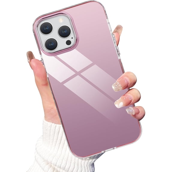 Compatible with iPhone 14 Pro Case Glossy Hard Electroplating Case Cute Women Girls Makeup Mirror Case Slim Soft Bumper Camera Lens Protection Screen Protector Shockproof Cover, Pink