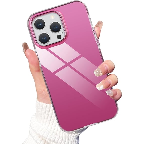 Compatible with iPhone 14 Pro Case Glossy Hard Electroplating Case Cute Women Girls Makeup Mirror Case Slim Soft Bumper Camera Lens Protection Screen Protector Shockproof Cover, Rose