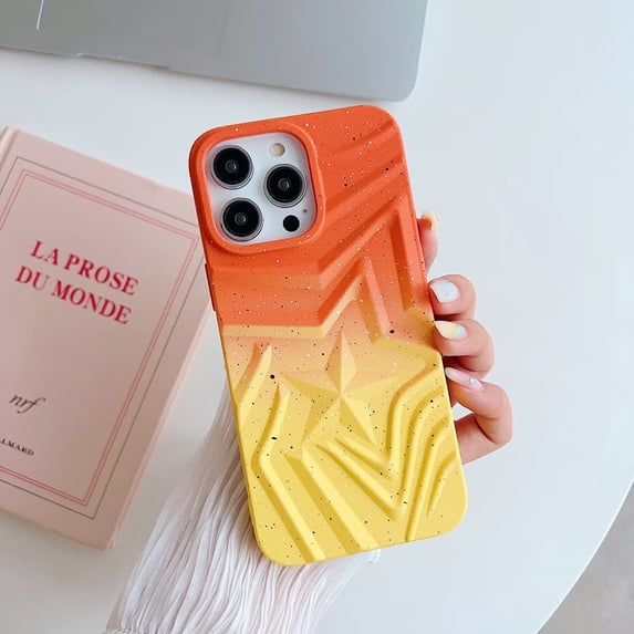 Compatible with iPhone 14 Pro Case Gradient Color Glitter Galaxy Women Girls, 3D Design High-Grade TPU and Hard PC Shockproof Unique Aesthetic Design Phone Soft Case, Orange Yellow
