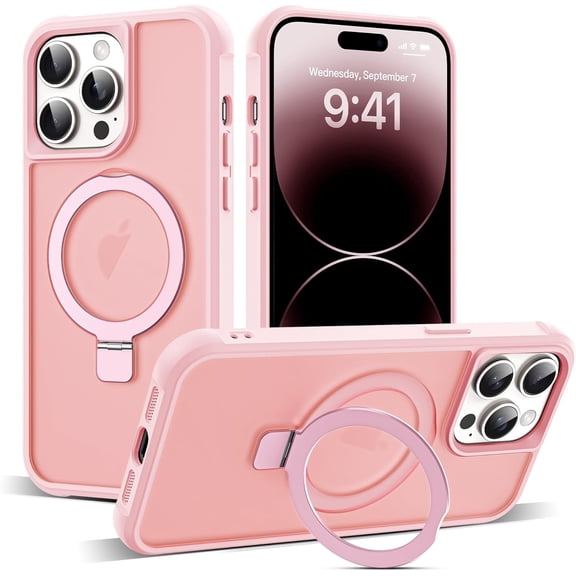 Compatible with iPhone 14 Pro Case with Invisible  O-Ring Stand -Grade Translucent Case for iPhone 14 Pro 6.1" [Compatible with MagSafe][Great Grip Feeling], Pink