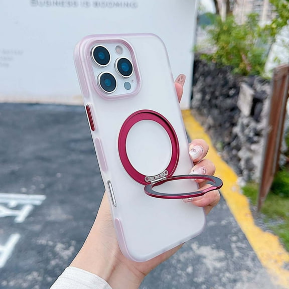 Compatible for iPhone 14 Pro Case with Invisible O-Ring Stand & Secure Grip, Shockproof Drop Resistant Frosted Matte Phone Case for iPhone 14 Pro Compatible with Mag-Safe, Rose