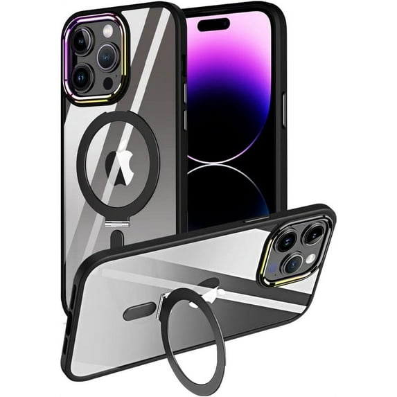 Compatible with iPhone 14 Pro Case with Invisible Ring Holder Kickstand, Military Grade Matte Slim Phone Cover Magnetic Case Shockproof Protective Case Cover for Women Men Black