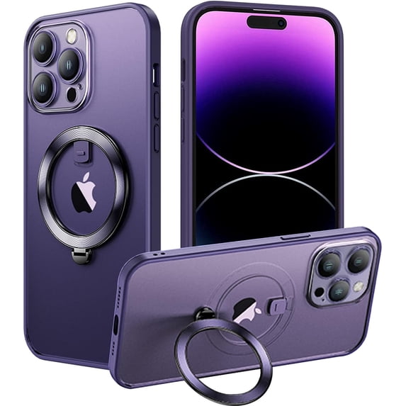 Compatible with iPhone 14 Pro Case with Invisible Ring Holder Kickstand, Military Grade Matte Slim Phone Cover Magnetic Case Shockproof Protective Case Cover for Women Men,Purple