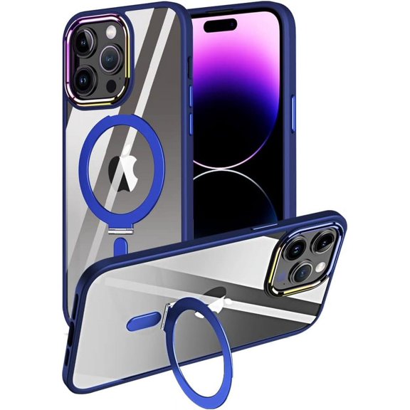 Compatible with iPhone 14 Pro Case with Invisible Ring Holder Kickstand, Military Grade Matte Slim Phone Cover Magnetic Case Shockproof Protective Case Cover for Women Men Dark Blue