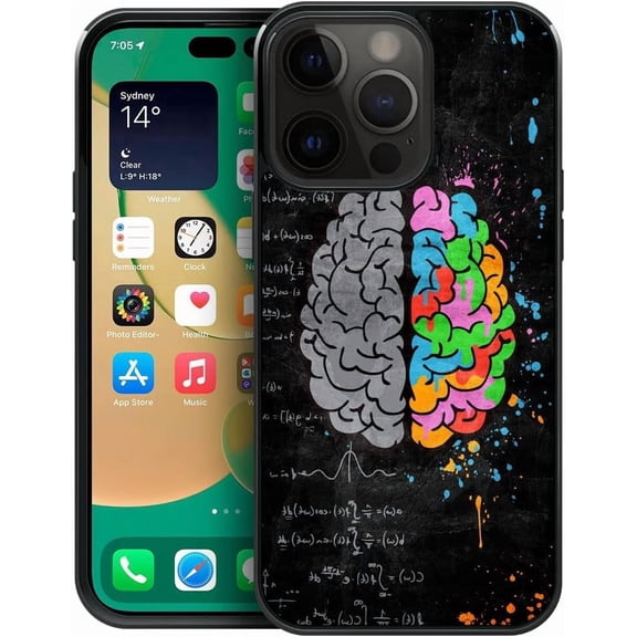 Compatible with iPhone 14 Pro Case,Pattern Design Hard PC Back Cover Non-Slip Soft TPU Protective Case for iPhone 14 Pro for Women 6.1inch-Creative Brain
