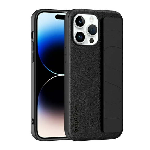Compatible for iPhone 14 Pro Case with Strap Wristband, Shockproof Anti-Scratch PU Leather Texture Protective Case, Secure Hand Strap Slim Lightweight Case for iPhone 14 Pro, Black
