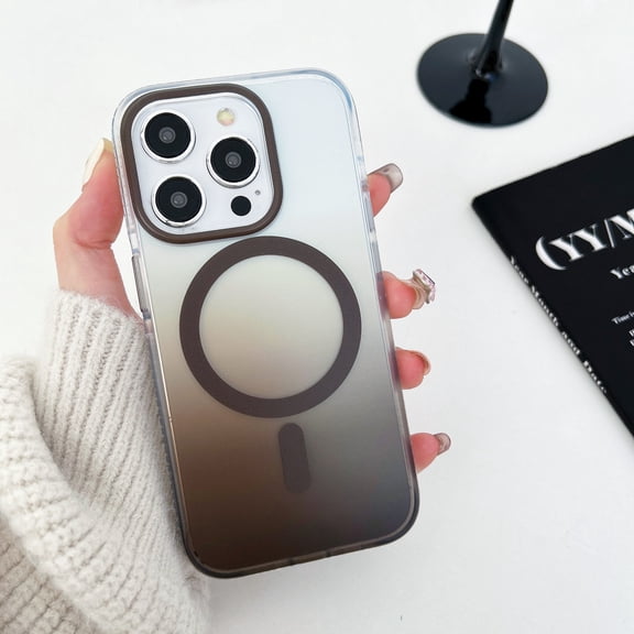 Compatible for iPhone 14 Pro Case Support for Magsafe, Magnetic Gradient Case with Wireless Charger, Gradient Clear Back Shockproof Protection Phone Cover for Girls Women, Gray