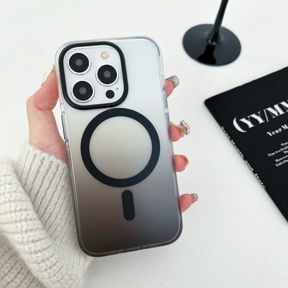 Compatible for iPhone 14 Pro Case Support for Magsafe, Magnetic Gradient Case with Wireless Charger, Gradient Clear Back Shockproof Protection Phone Cover for Girls Women, Black