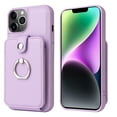 thumbnail image 1 of Compatible for iPhone 14 Pro Case Wallet with Accordion Card Holder, Rotation Finger Ring Holder Stand, Elegant PU Leather Protective Secure Button Shockproof Cover for iPhone 14 Pro, Purple, 1 of 7