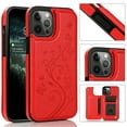 thumbnail image 1 of Compatible with iPhone 14 Pro Case Wallet with Card Holder,Embossed Butterfly Pattern PU Leather Double Magnetic Buttons Flip Shockproof Protective Cover for iPhone 14 Pro 6.1 Inch, Red, 1 of 9
