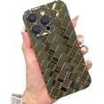 thumbnail image 1 of Compatible with iPhone 14 Pro Case for Women 3D Luxury Woven Grid Pattern Desgin Plating Phone Case Camera Protection Shockproof Phone Case for iPhone 14 Pro 6.1" - Gold, 1 of 10