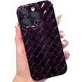 thumbnail image 1 of Compatible with iPhone 14 Pro Case for Women 3D Luxury Woven Grid Pattern Desgin Plating Phone Case Camera Protection Shockproof Phone Case for iPhone 14 Pro 6.1" - Purple, 1 of 11