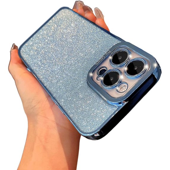 Compatible with iPhone 14 Pro Case for Women Girls, Glitter Luxury Cute Flexible Plating, Shockproof Full Camera Lens Protective Phone Cases for iPhone 14 Pro Cute 6.1''- Blue