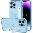thumbnail image 1 of Compatible with iPhone 14 Pro Case for Women Girls,Soft TPU Cute Love Heart Plating Bumper Wristband Holder Bling Phone Case Slim Anti-Scratch Shockproof Luxury Case Cover(Klein Blue), 1 of 15