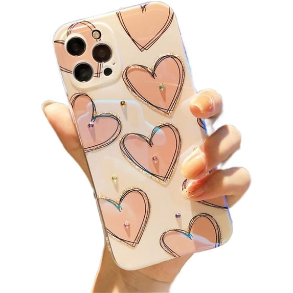 Compatible with iPhone 14 Pro Cute Heart Case for Women Girls Girly Love Heart Case Luxury Glitter Bling Diamond Rhinestone Camera Protective Fashion Slim Soft TPU Case for iPhone 14 Pro