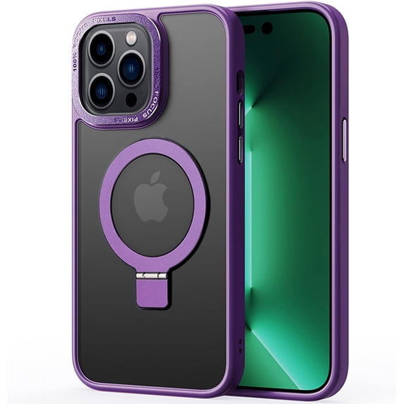 Compatible with iPhone 14 Pro Frosted Case with Ring Stand 180° Rotatable Magnetic Kickstand Invisible Holder Translucent Fashion Luxury Protection Shockproof Case for Women Girls Man