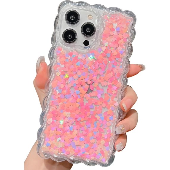 Compatible with iPhone 14 Pro Gliiter Phone Case for Women,Cute Sparkle Colorful Case Pink Soft Protective Shockproof Phone Cover for iPhone 14 Pro - 6.1 inch (MaHua-Heart)