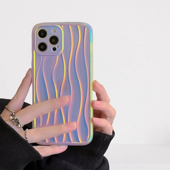 Compatible with iPhone 14 Pro Laser Case Water Ripple Pattern Cute Curly Wave Shape Phone Case for Women Girls Girly Gradient Color Silicone Non-Slip Camera Protective Case, Laser