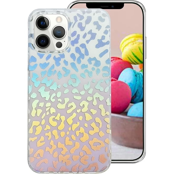 Compatible with iPhone 14 Pro Leopard Case for Women, Luxury Glitter Leopard Cheetah Print Designed Colorful Laser Iridescent Case Hard PC Bumper Slim Protective Bling Girly Case Cute