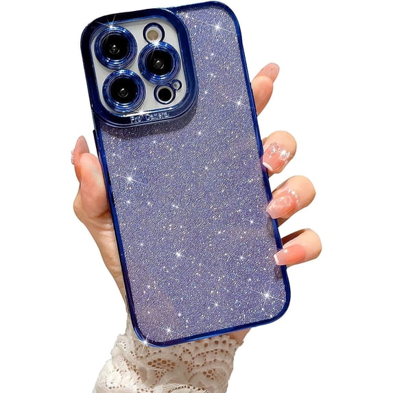 Compatible for iPhone 14 Pro Luxury Glitter Plating Clear Case, Cute Bling Sparkly Shiny Case for Women Girls Soft TPU Shockproof Camera Protective Back Cover Electroplated Case - Blue