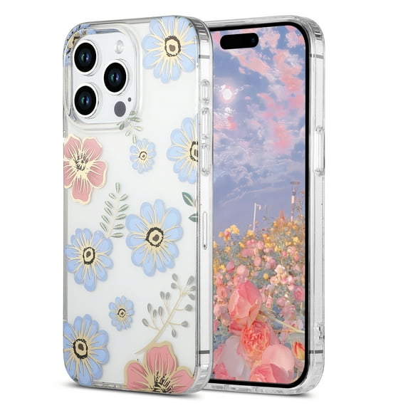 Compatible with iPhone 14 Pro, Luxury TPU Clear Floral Pattern Anti-Scratch Anti-Yellow Back Case Shockproof Drop Protective Thin Fit Phone Case for iPhone 14 Pro, Lightpurple Flower