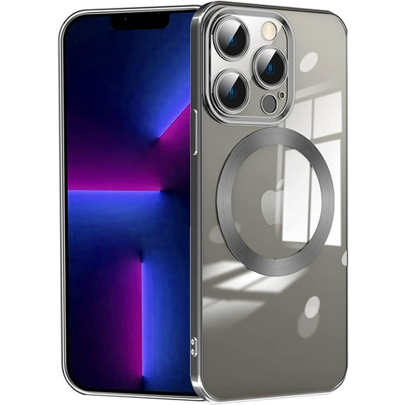 Compatible with iPhone 14 Pro Magnetic Case, Luxury Plating Clear Phone Case, Compatible with MagSafe for Women Girls with Camera Protector Soft TPU Shockproof Back Cover - Black