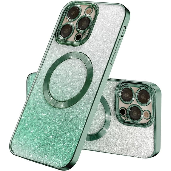 Compatible with iPhone 14 Pro Magnetic Gardient Glitter Case, Plating Bling Cute Case with MagSafe for Women Girls Full Camera Protector Back Cover for iPhone 14 Pro 6.1'' Green