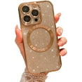 thumbnail image 1 of Compatible with iPhone 14 Pro Magnetic Glitter Case, Luxury Plating Cute Bling Clear Phone Case, Compatible with MagSafe for Women Girls with Camera Protector Back Cover - Gold, 1 of 6