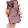 thumbnail image 1 of Compatible with iPhone 14 Pro Magnetic Glitter Case, Luxury Plating Cute Bling Clear Phone Case, Compatible with MagSafe for Women Girls with Camera Protector Back Cover - Purple, 1 of 10