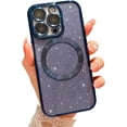 thumbnail image 1 of Compatible with iPhone 14 Pro Magnetic Glitter Case, Luxury Plating Cute Bling Clear Phone Case, Compatible with MagSafe for Women Girls with Camera Protector Back Cover - Blue, 1 of 9