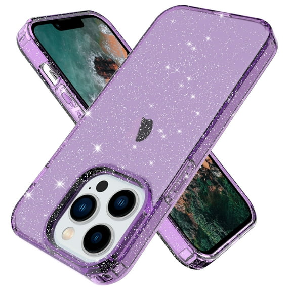 Compatible with iPhone 14 Pro Max 2022 Case, Clear Glitter Sparkle Soft TPU Shockproof Protective Cute Slim Thin Bling Sparkly Phone Cases Cover for Women Girls - 6.7 inch,Purple