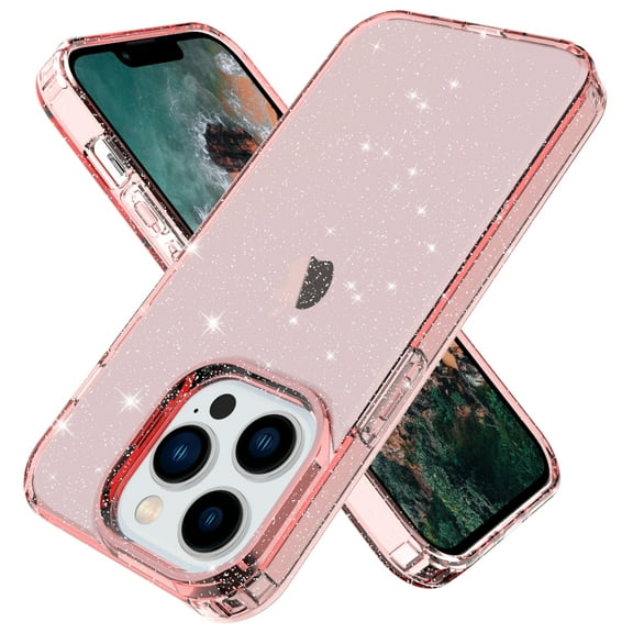 Compatible with iPhone 14 Pro Max 2022 Case, Clear Glitter Sparkle Soft TPU Shockproof Protective Cute Slim Thin Bling Sparkly Phone Cases Cover for Women Girls - 6.7 inch,Pink