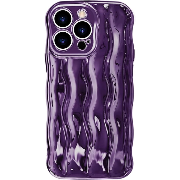 Compatible with iPhone 14 Pro Max 6.7" Case, Cute Glossy Water Ripple Pattern Phone Case, Curly Wave Frame Design for Women Girls, Soft TPU Slim Fit Shockproof Full-Body Protection Cover, Purple