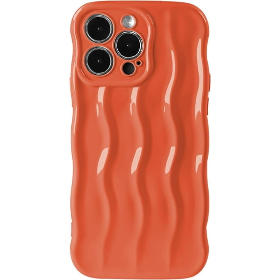Compatible with iPhone 14 Pro Max 6.7" Case, Cute Glossy Water Ripple Pattern Phone Case, Curly Wave Frame Design for Women Girls, Soft TPU Slim Fit Shockproof Full-Body Protection Cover, Coral