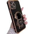 thumbnail image 1 of Compatible for iPhone 14 Pro Max 6.7 Inch 6D Plating Astronaut Hidden Stand Case, Cute Stand and Love-Heart Pattern Phone Case for Women Girls Men Soft TPU Shockproof Back Cover - Black, 1 of 11