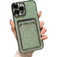 thumbnail image 1 of Compatible for iPhone 14 Pro Max 6.7 Inch Bling Plating Case with Card Slot, Cute Clear Glitter Phone Case for Women Girls Soft TPU Shockproof Back Cover for iPhone 14 Pro Max Green, 1 of 15