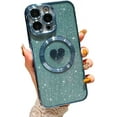 thumbnail image 1 of Compatible with iPhone 14 Pro Max 6.7 Inch Case with Magsafe, Plating Heart Glitter Magnetic Case for Women Girl TPU Camera Protection Back Cover for iPhone 14 Pro Max Light Blue, 1 of 11