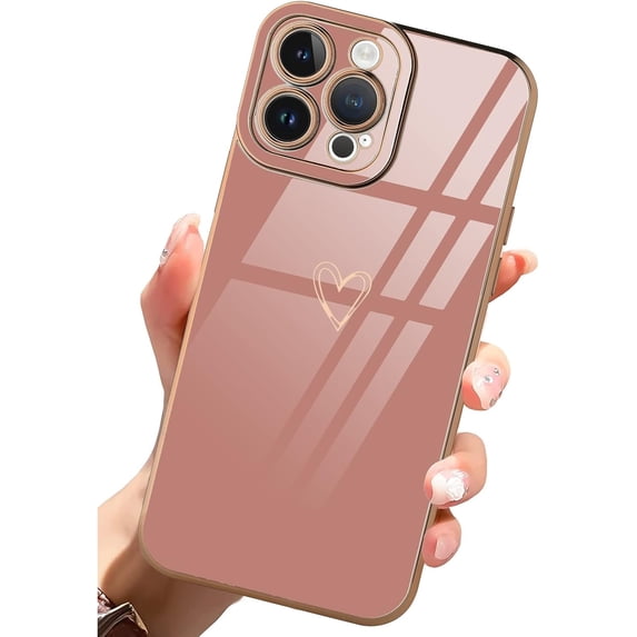 Compatible with iPhone 14 Pro Max 6.7 Inch for Women Girls Luxury Plating Love Heart Cute Phone Cover Slim Soft TPU Shockproof Anti-Scratch Case for iPhone 14 Pro Max-Pink