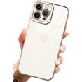 thumbnail image 1 of Compatible with iPhone 14 Pro Max 6.7 Inch for Women Girls Luxury Plating Love Heart Cute Phone Cover Slim Soft TPU Shockproof Anti-Scratch Case for iPhone 14 Pro Max-White, 1 of 10