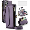 thumbnail image 1 of Compatible with iPhone 14 Pro Max 6.7 inch Zipper Wallet Phone Case Tempered Glass Screen Protector Crossbody Lanyard Strap Flip Card Holder Slot Cell Cover for iPhone14promax 5G i 14Max Women Purple, 1 of 9