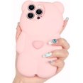 thumbnail image 1 of Compatible with iPhone 14 Pro Max Bear Case for Women Girls Girly Cute Cartoon Phone Case Lovely 3D Kawaii Design Camera Lens Protection Soft Silicone Shockproof Protective Cover, Pink, 1 of 13