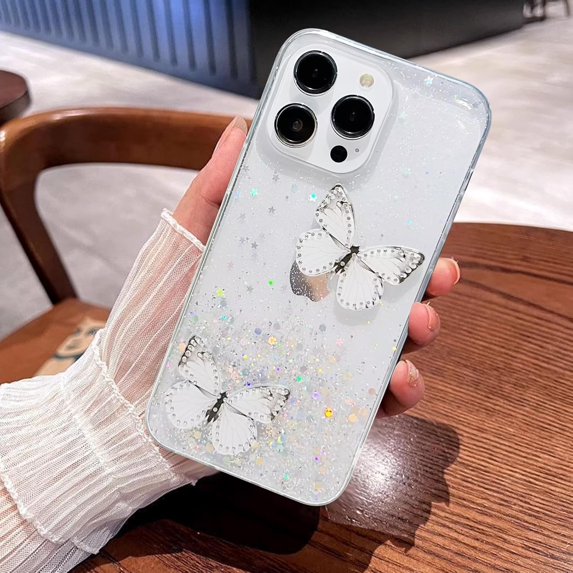 Compatible with iPhone 14 Pro Max Bling Case 3D Diamond Butterfly Case Luxury Sparkly Glitter Sequins Phone Cover for Women Girly Shiny Aesthetic Soft TPU Protective Shockproof Cover, Clear