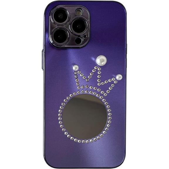 Compatible with iPhone 14 Pro Max Bling Case Electroplated Gradient Mirror Makeup Diamond Pearl Crown Shiny Glossy Fashion Luxury Protection Shockproof Case for Women Girls
