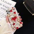 thumbnail image 1 of Compatible with iPhone 14 Pro Max Bling Case Girls Women 3D Luxury Sparkle Glitter Diamond Crystal Rhinestone Pearl Handmade Flowers Heart Soft Protective Cover Case, 6.7 Inch, Red, 1 of 13