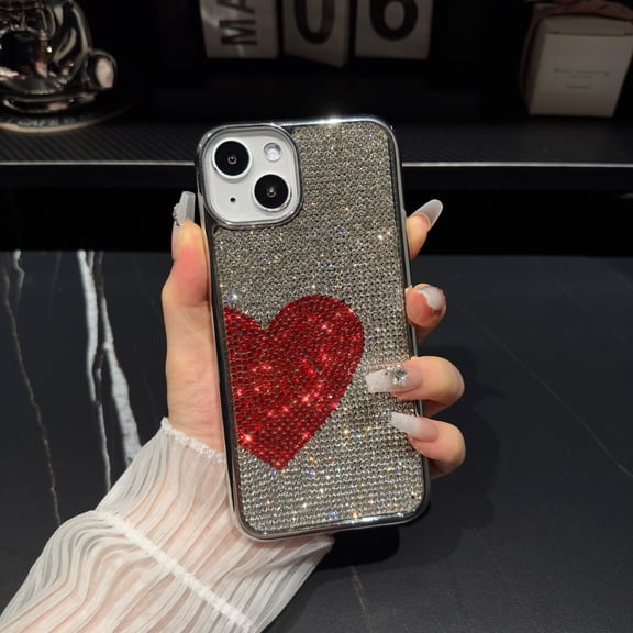 Compatible with iPhone 14 Pro Max Bling Case, Glitter Full Diamond Rhinestone Sparkle Loving Heart Case for Women Girls Girly Aesthetic Luxury Shiny Crystal Slim Soft Bumper Phone Cover, B