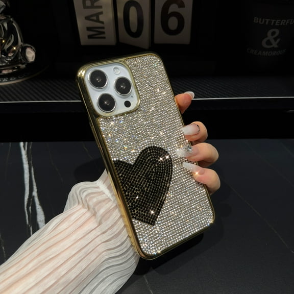 Compatible with iPhone 14 Pro Max Bling Case, Glitter Full Diamond Rhinestone Sparkle Loving Heart Case for Women Girls Girly Aesthetic Luxury Shiny Crystal Slim Soft Bumper Phone Cover, H
