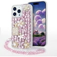 thumbnail image 1 of Compatible with iPhone 14 Pro Max Bling Case with Lanyard Strap Luxury 3D Diamond Crystal Rhinestone for Women Girls Glitter Sparkle Case Shiny Gemstone Perfume Bottle and Flower Design, Pink, 1 of 14