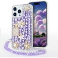 thumbnail image 1 of Compatible with iPhone 14 Pro Max Bling Case with Lanyard Strap Luxury 3D Diamond Crystal Rhinestone for Women Girls Glitter Sparkle Case Shiny Gemstone Perfume Bottle and Flower Design, Purple, 1 of 14