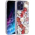 thumbnail image 1 of Compatible with iPhone 14 Pro Max Bling Case Luxury Glitter Rhinestone Diamond Crystal Sparkle Rose Flower Pearl Floral Soft Bumper Protective Case Cover for Women Girls Red, 1 of 6