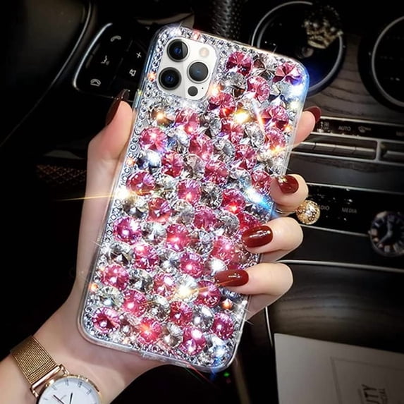 Compatible with iPhone 14 Pro Max Bling Diamond Case for Women Girls Girly Glitter Shiny 3D Crystal Rhinestone Case Fashion Luxury Double Color Sparkly Gemstone Soft TPU Cover